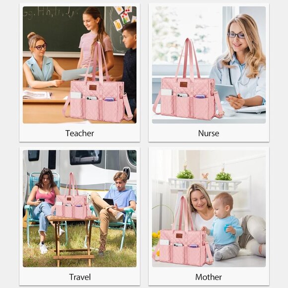 Water Resistant Tote Bag Nylon 17 Pockets Zipper Closure for Work School Nurses - Picture 6 of 7